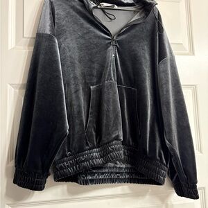 Zara Gray Velvet Crew Neck Sweater